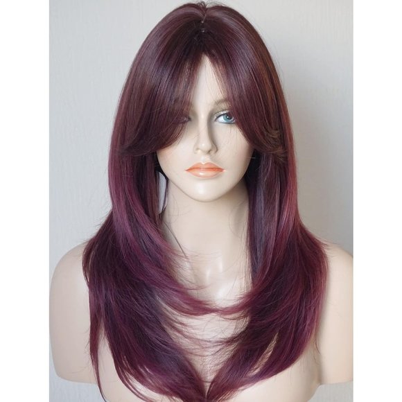 Wigbuy Women Purple Red Synthetic Shoulder Length Fiber Highlight Multicolor Wig - Picture 1 of 8